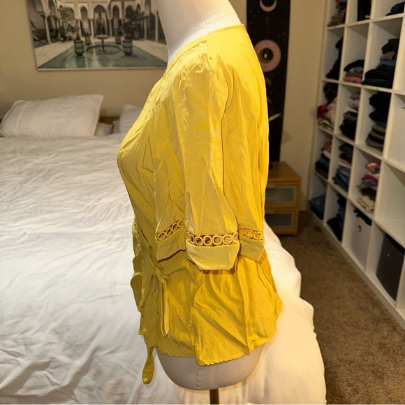 Milk & Honey | Faux Wrap V Neck Peplum Tie Waist Short Ruffle Sleeve Blouse - Picture 2 of 13